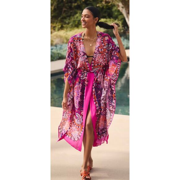 Anthropologie The Moselle Robe Kimono Cover up Beach Vacation Coastal O/S